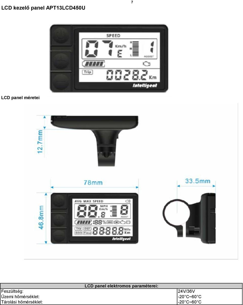 Tárolási hőmérséklet: LCD panel