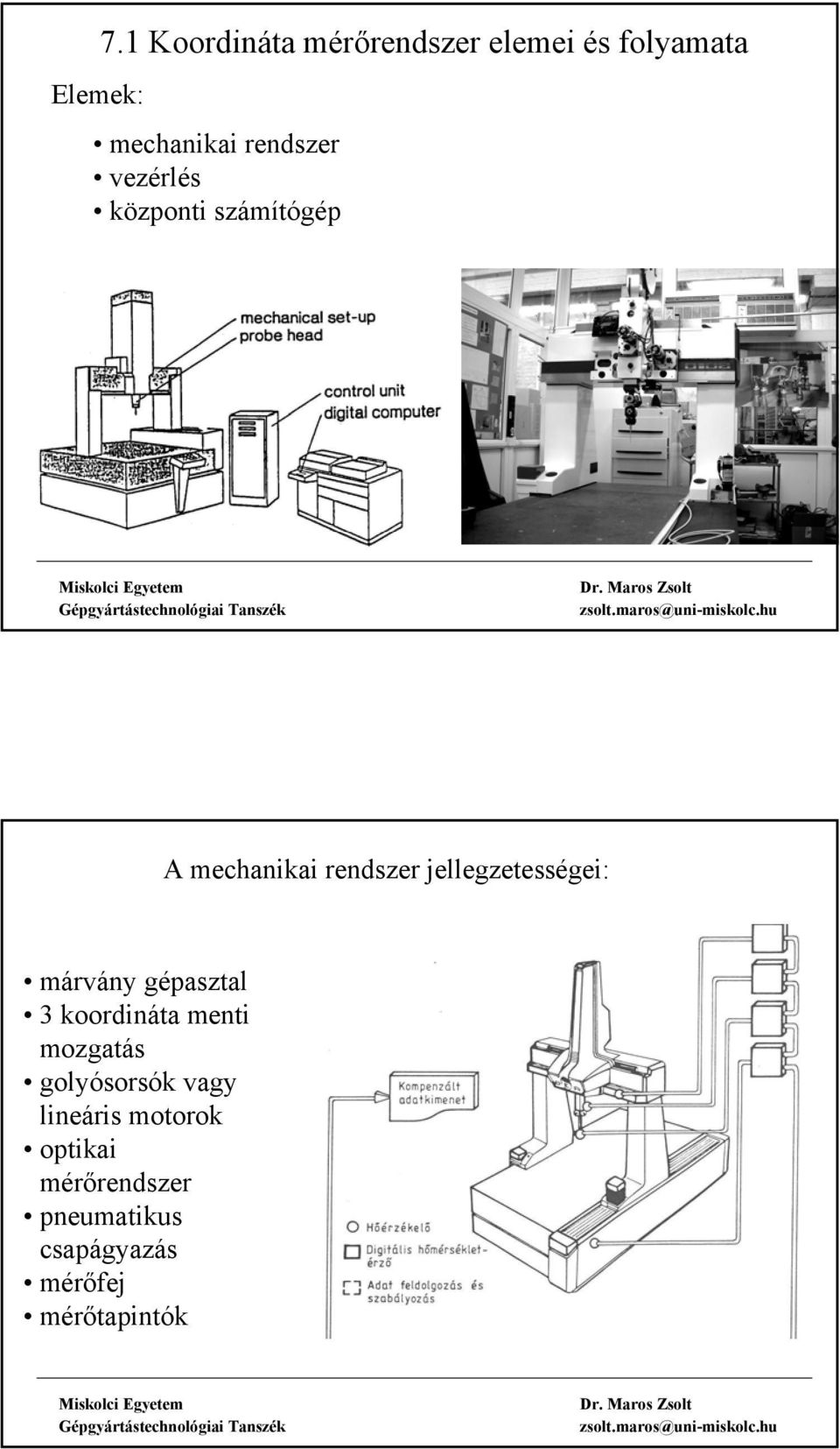 vezérlés központi számítógép A mechanikai rendszer jellegzetességei: