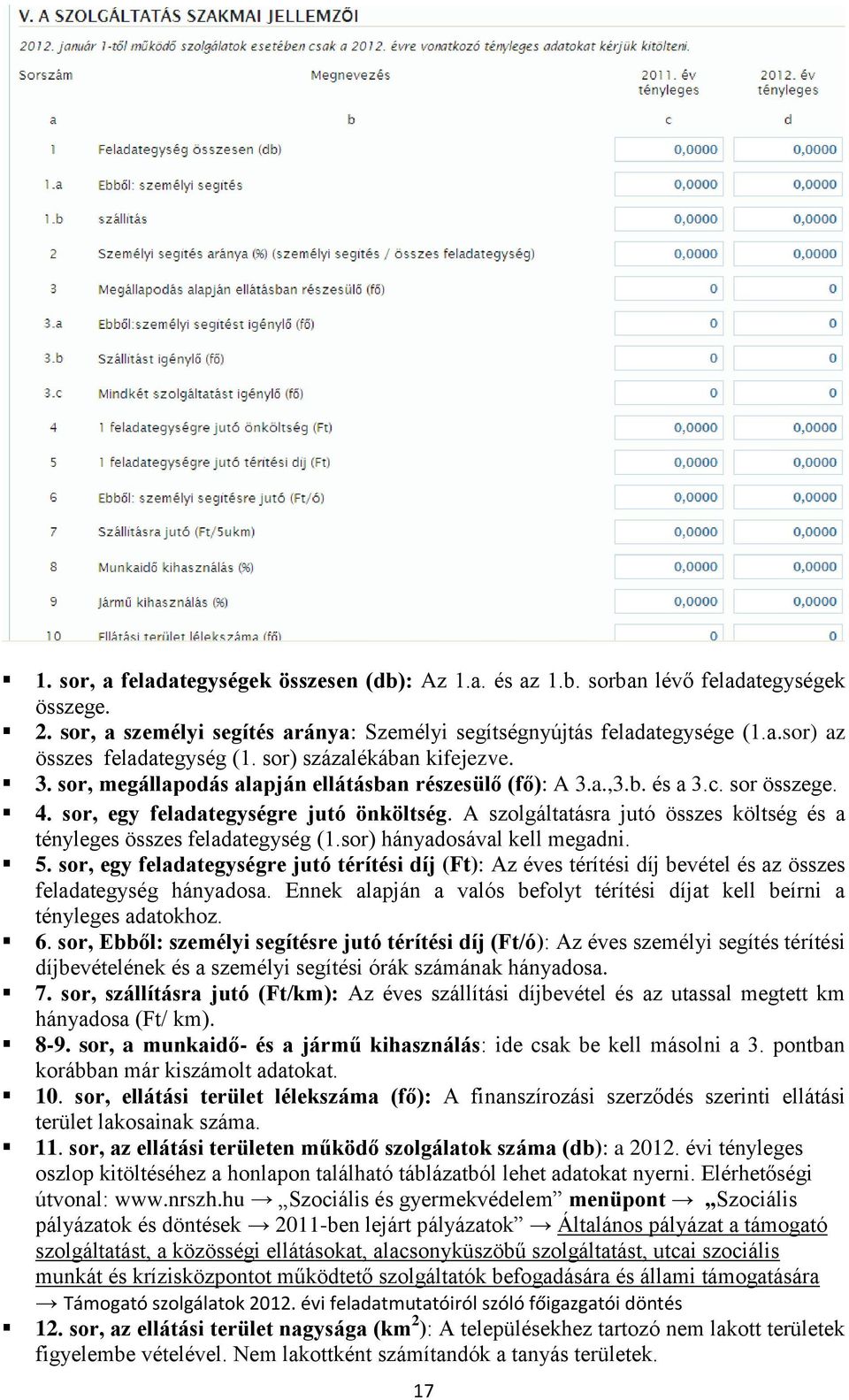 A szolgáltatásra jutó összes költség és a tényleges összes feladategység (1.sor) hányadosával kell megadni. 5.