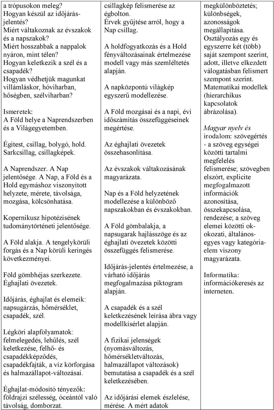 A Naprendszer. A Nap jelentősége. A Nap, a Föld és a Hold egymáshoz viszonyított helyzete, mérete, távolsága, mozgása, kölcsönhatása. Kopernikusz hipotézisének tudománytörténeti jelentősége.