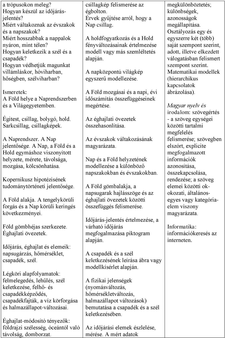 A Naprendszer. A Nap jelentősége. A Nap, a Föld és a Hold egymáshoz viszonyított helyzete, mérete, távolsága, mozgása, kölcsönhatása. Kopernikusz hipotézisének tudománytörténeti jelentősége.