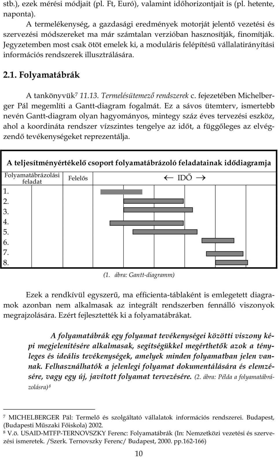 (1. ábra: Gantt-diagramm) -táblaként is emlegetett diagramok azonban nem alkalmasak az integrált rendszerben fennálló viszonyok megrajzolására. Ezért fejlesztették ki a folyamatábrákat.