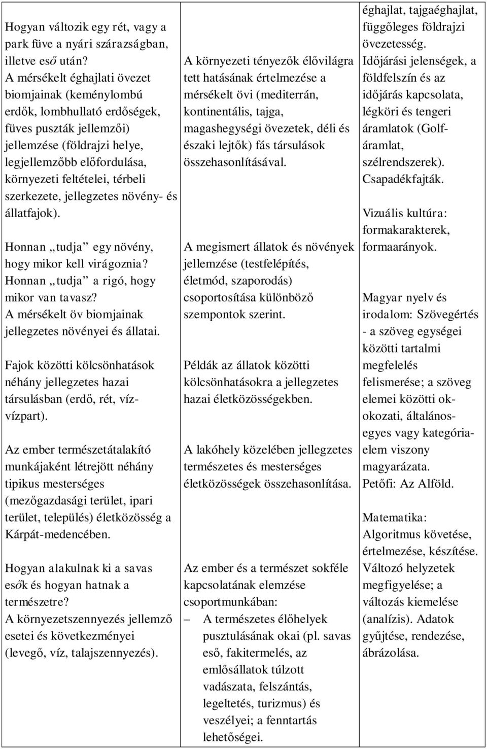 szerkezete, jellegzetes növény- és állatfajok). Honnan tudja egy növény, hogy mikor kell virágoznia? Honnan tudja a rigó, hogy mikor van tavasz?