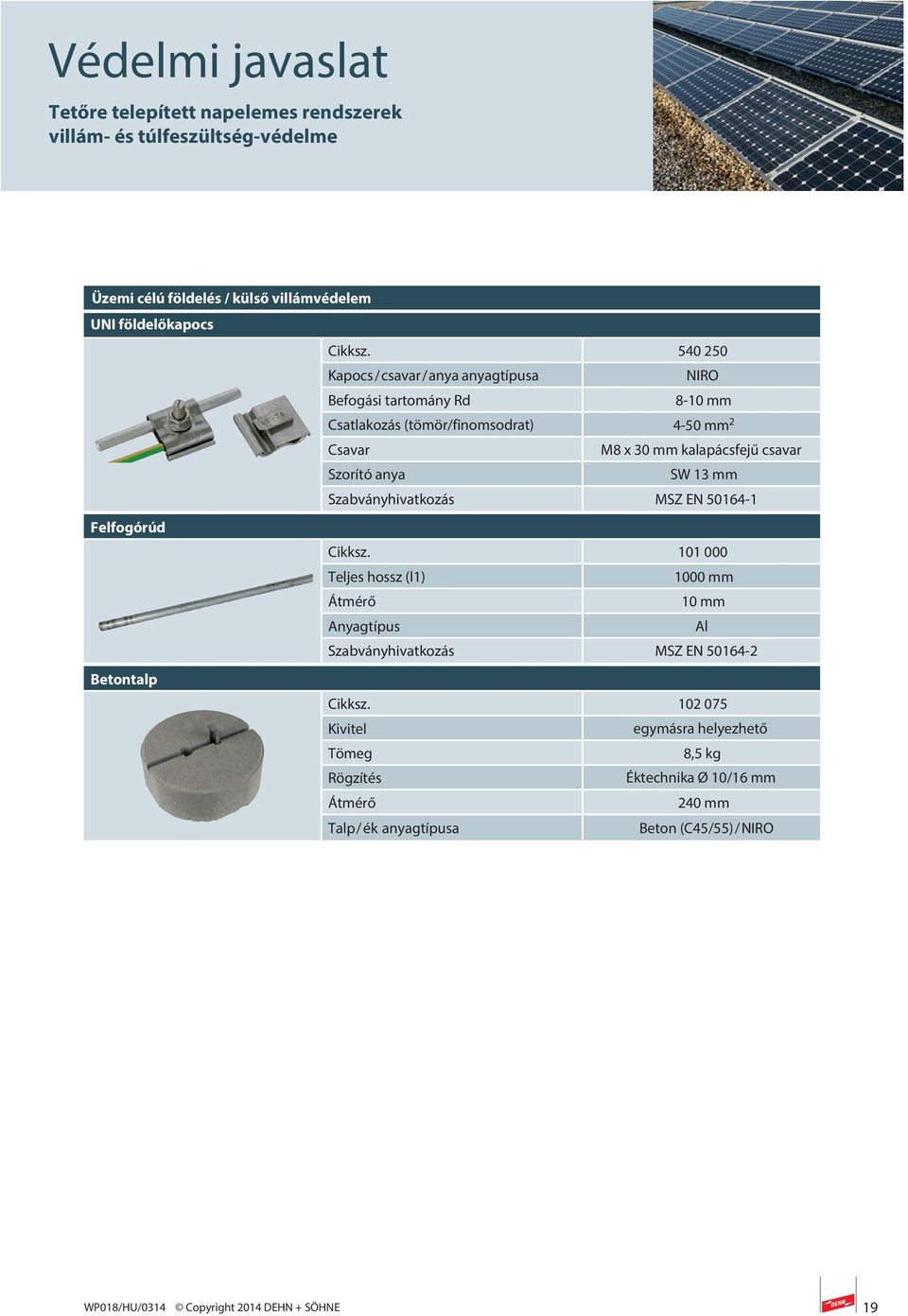 kalapácsfejű csavar Szorító anya SW 13 mm Szabványhivatkozás MSZ EN 50164-1 Felfogórúd Cikksz.