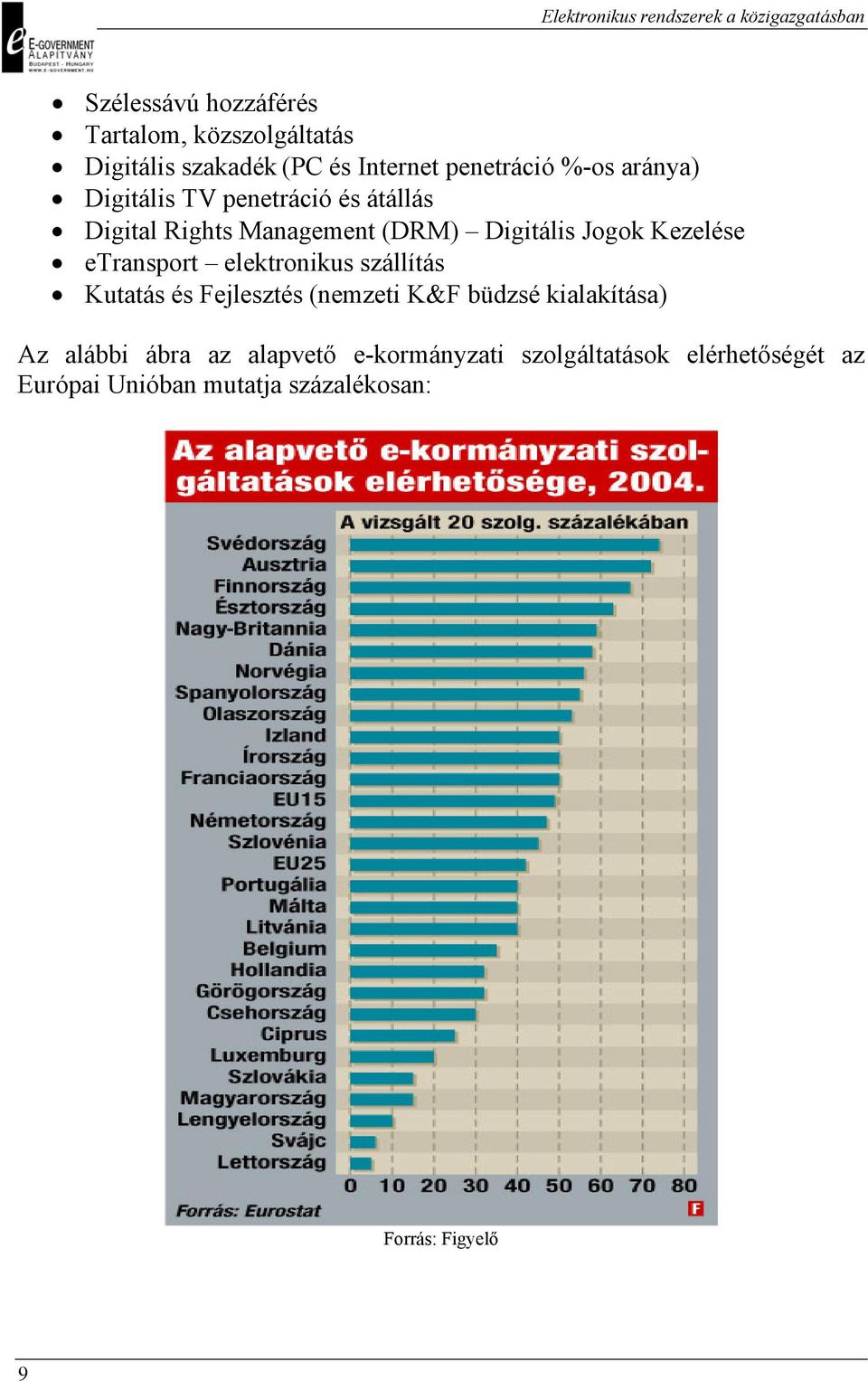 etransport elektronikus szállítás Kutatás és Fejlesztés (nemzeti K&F büdzsé kialakítása) Az alábbi ábra