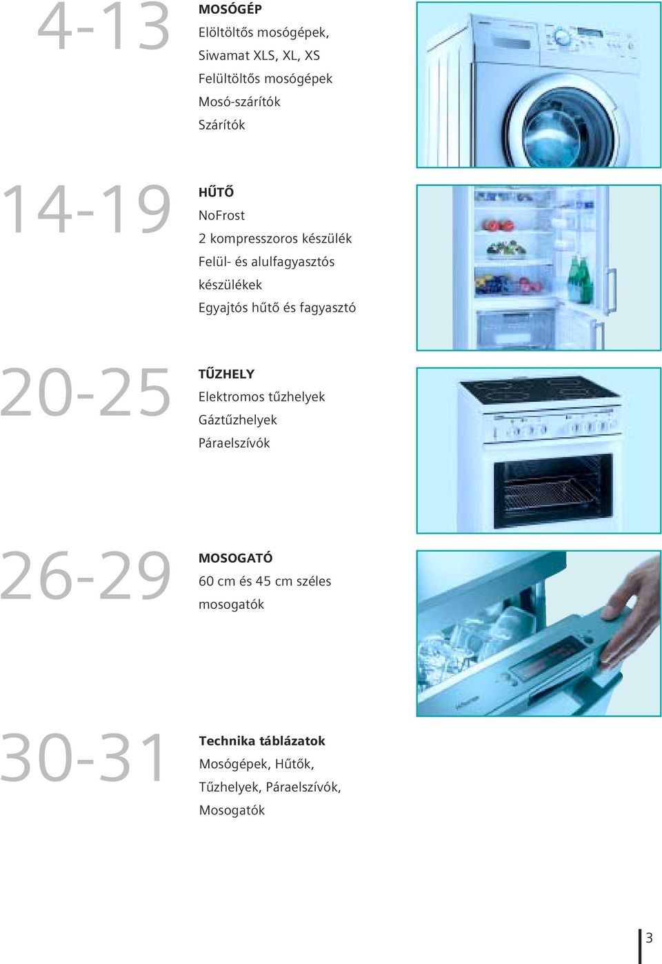 hûtô és fagyasztó 20-25 TÛZHELY Elektromos tûzhelyek Gáztûzhelyek Páraelszívók 26-29 MOSOGATÓ 60