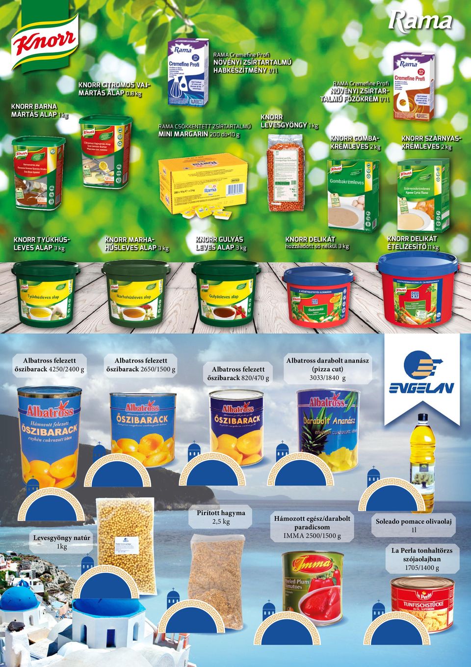 KNORR GULYÁS LEVES ALAP 3 kg Albatross felezett őszibarack 820/470 g Pirított hagyma 2,5 kg Levesgyöngy natúr 1kg KNORR LEVESGYÖNGY 1 kg KNORR GOMBA KRÉMLEVES 2 kg KNORR DELIKÁT hozzáadott só nélkül