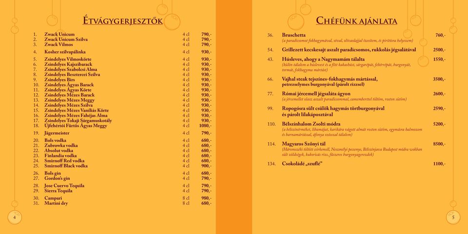 Zsindelyes Ágyas Körte 4 cl 930,- 12. Zsindelyes Mézes Barack 4 cl 930,- 13. Zsindelyes Mézes Meggy 4 cl 930,- 14. Zsindelyes Mézes Szilva 4 cl 930,- 15. Zsindelyes Mézes Vaníliás Körte 4 cl 930,- 16.