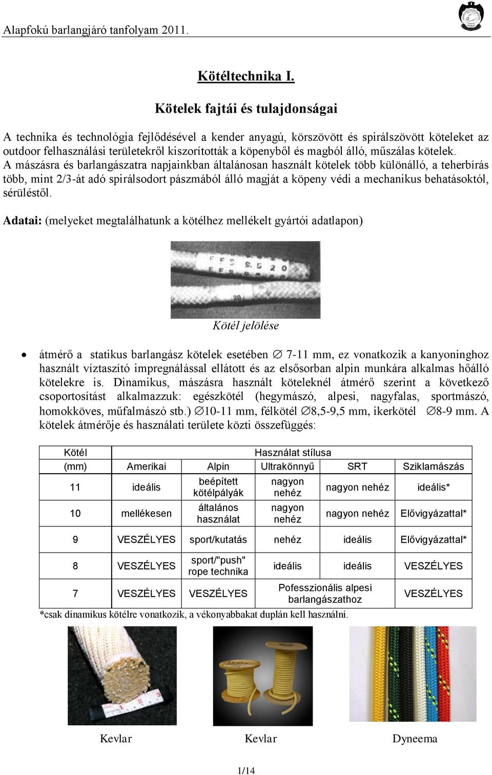 Kötéltechnika I. Kötelek fajtái és tulajdonságai - PDF Ingyenes letöltés