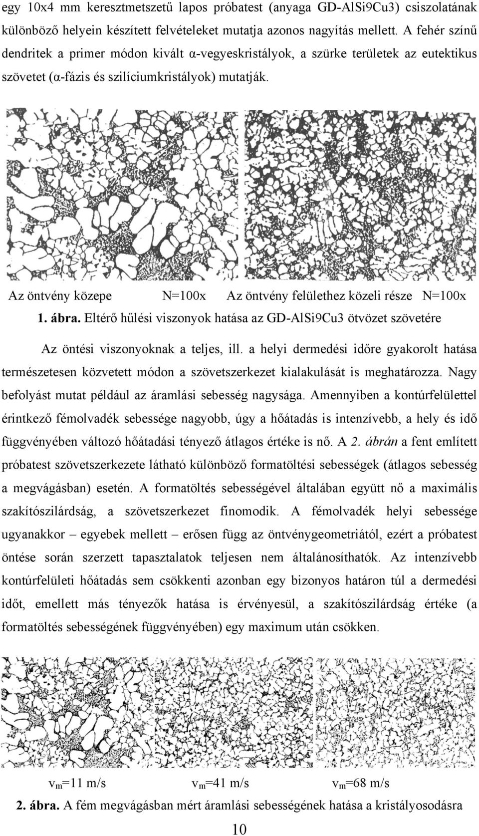 Az öntvény közepe N=100x Az öntvény felülethez közeli része N=100x 1. ábra. Eltérő hűlési viszonyok hatása az GD-AlSi9Cu3 ötvözet szövetére Az öntési viszonyoknak a teljes, ill.