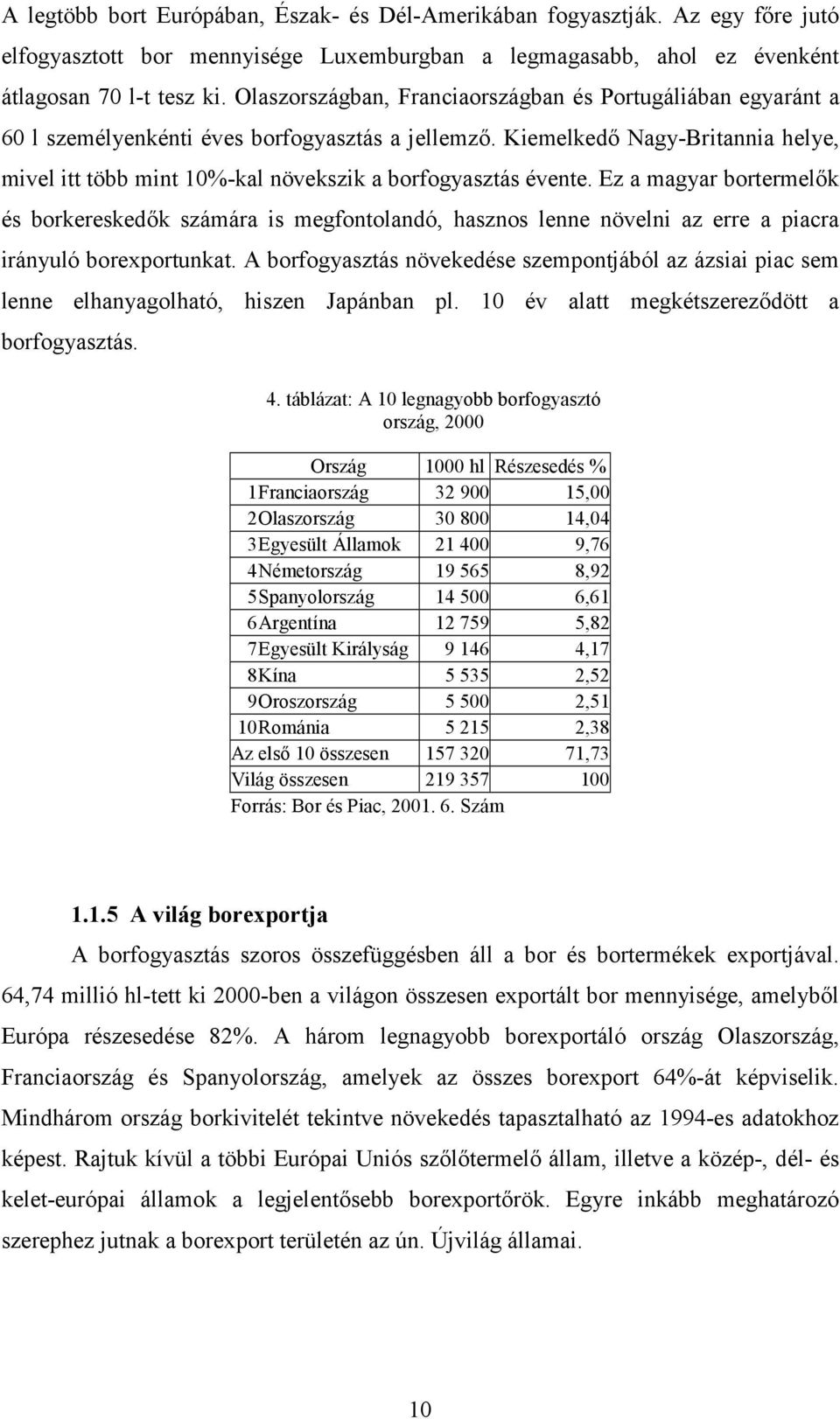 Kiemelkedő Nagy-Britannia helye, mivel itt több mint 10%-kal növekszik a borfogyasztás évente.