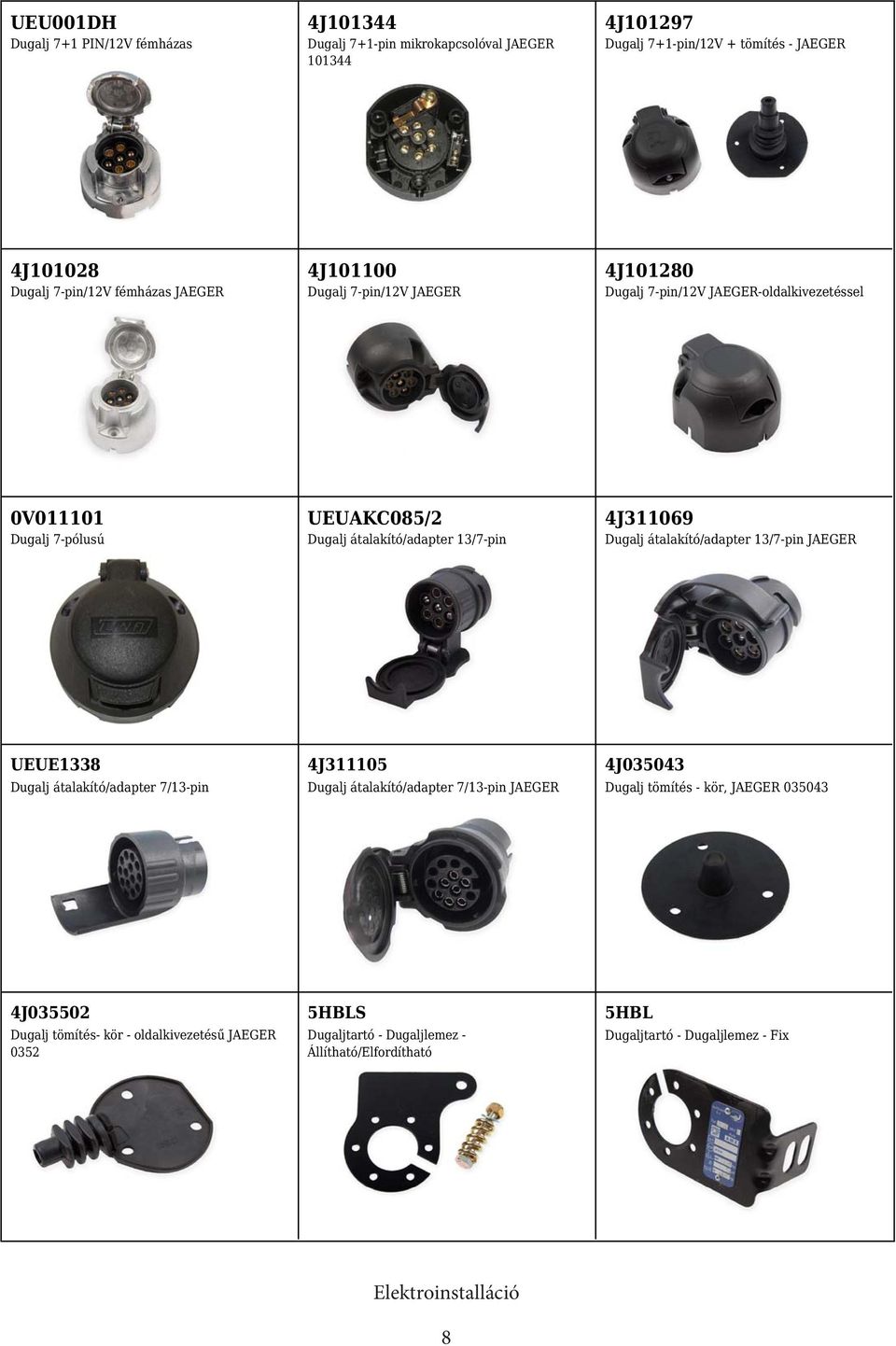 Dugalj átalakító/adapter 13/7-pin JAEGER UEUE1338 Dugalj átalakító/adapter 7/13-pin 4J311105 Dugalj átalakító/adapter 7/13-pin JAEGER 4J035043 Dugalj tömítés - kör, JAEGER
