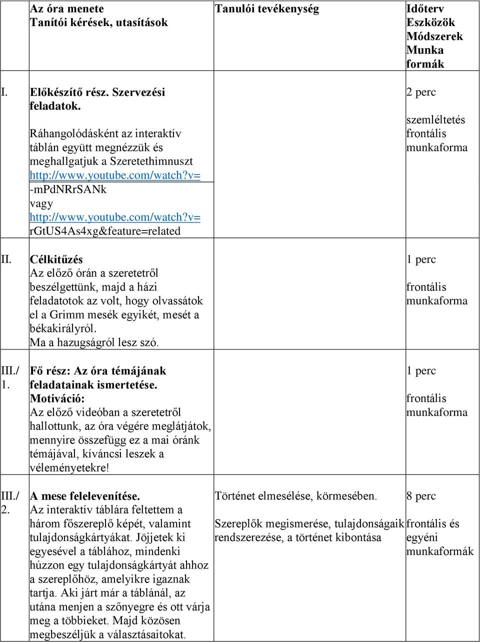Célkitűzés Az előző órán a szeretetről beszélgettünk, majd a házi feladatotok az volt, hogy olvassátok el a Grimm mesék egyikét, mesét a békakirályról. Ma a hazugságról lesz szó.