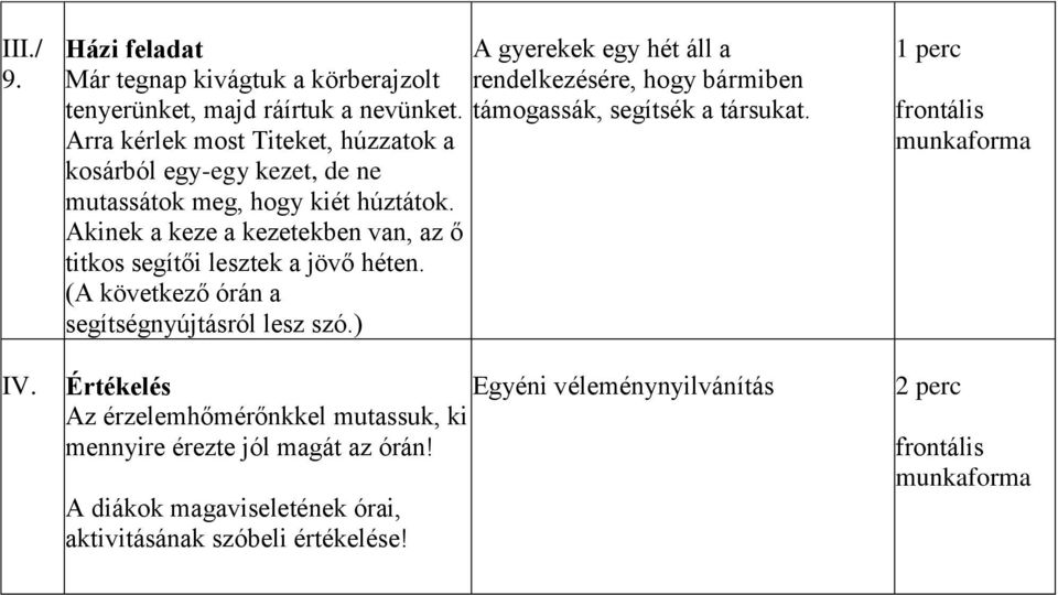 Akinek a keze a kezetekben van, az ő titkos segítői lesztek a jövő héten. (A következő órán a segítségnyújtásról lesz szó.