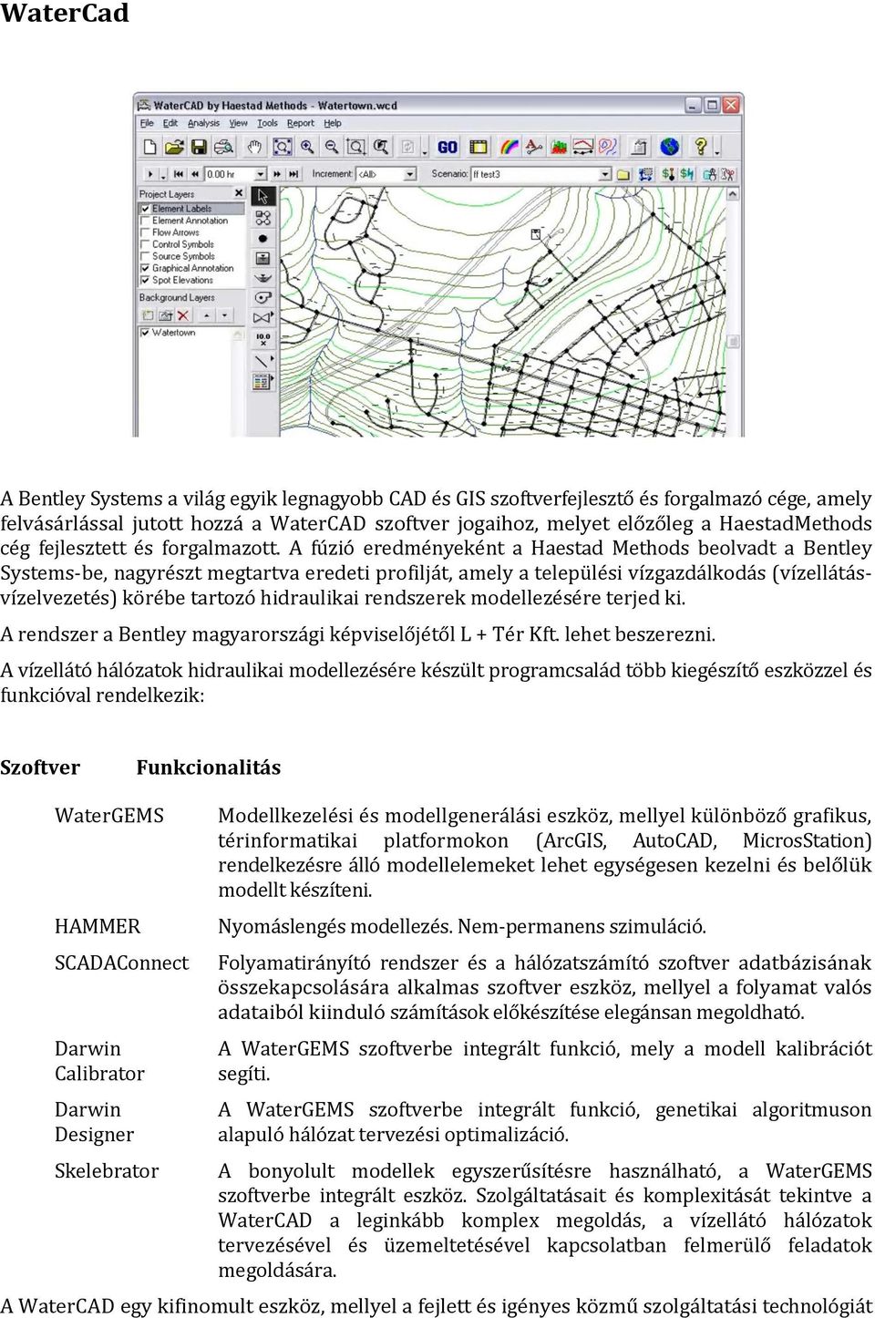 A fúzió eredményeként a Haestad Methods beolvadt a Bentley Systems-be, nagyrészt megtartva eredeti profilját, amely a települési vízgazdálkodás (vízellátásvízelvezetés) körébe tartozó hidraulikai