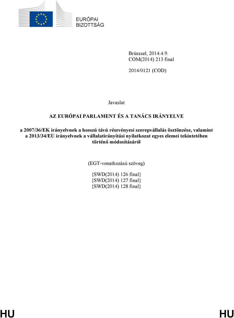 irányelvnek a hosszú távú részvényesi szerepvállalás ösztönzése, valamint a 2013/34/EU irányelvnek a