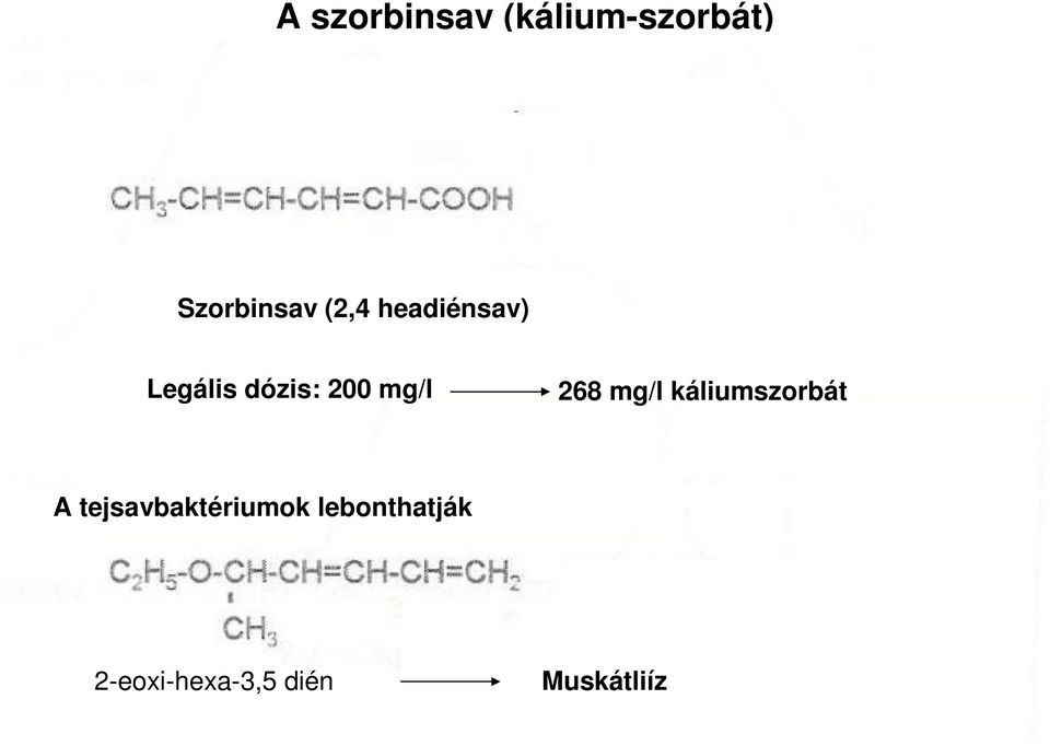 268 mg/l káliumszorbát A tejsavbaktériumok