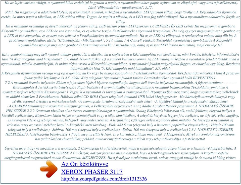 Az Ön kézikönyve XEROX PHASER - PDF Ingyenes letöltés