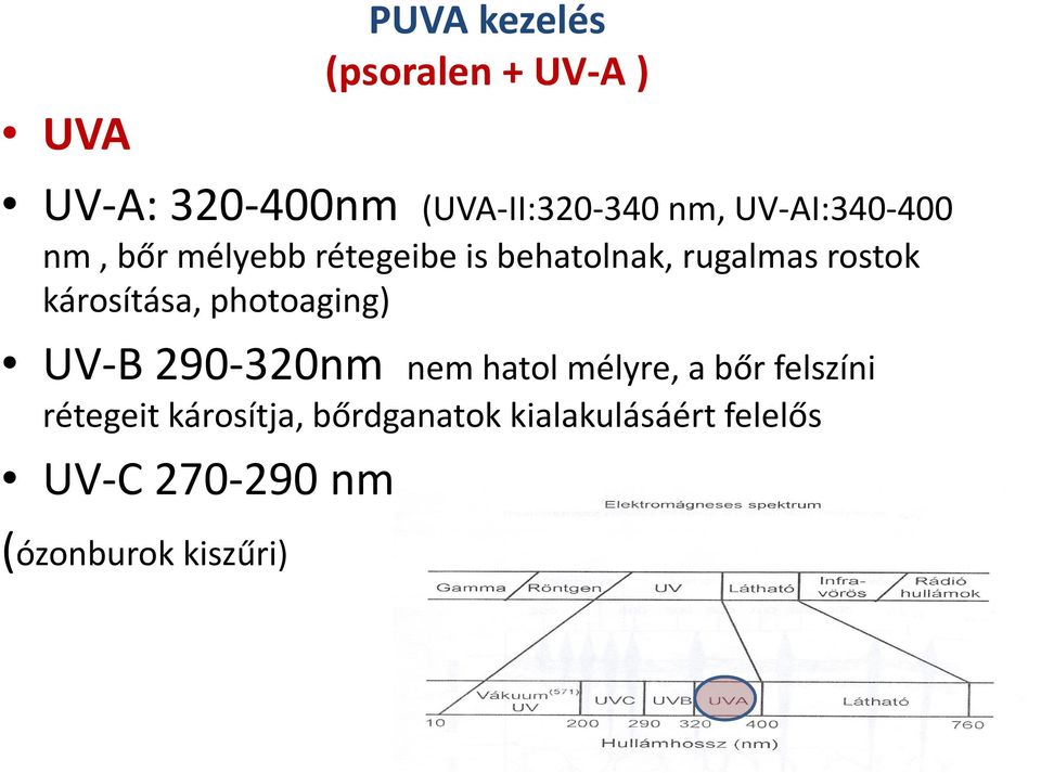 károsítása, photoaging) UV-B 290-320nm nem hatol mélyre, a bőr felszíni