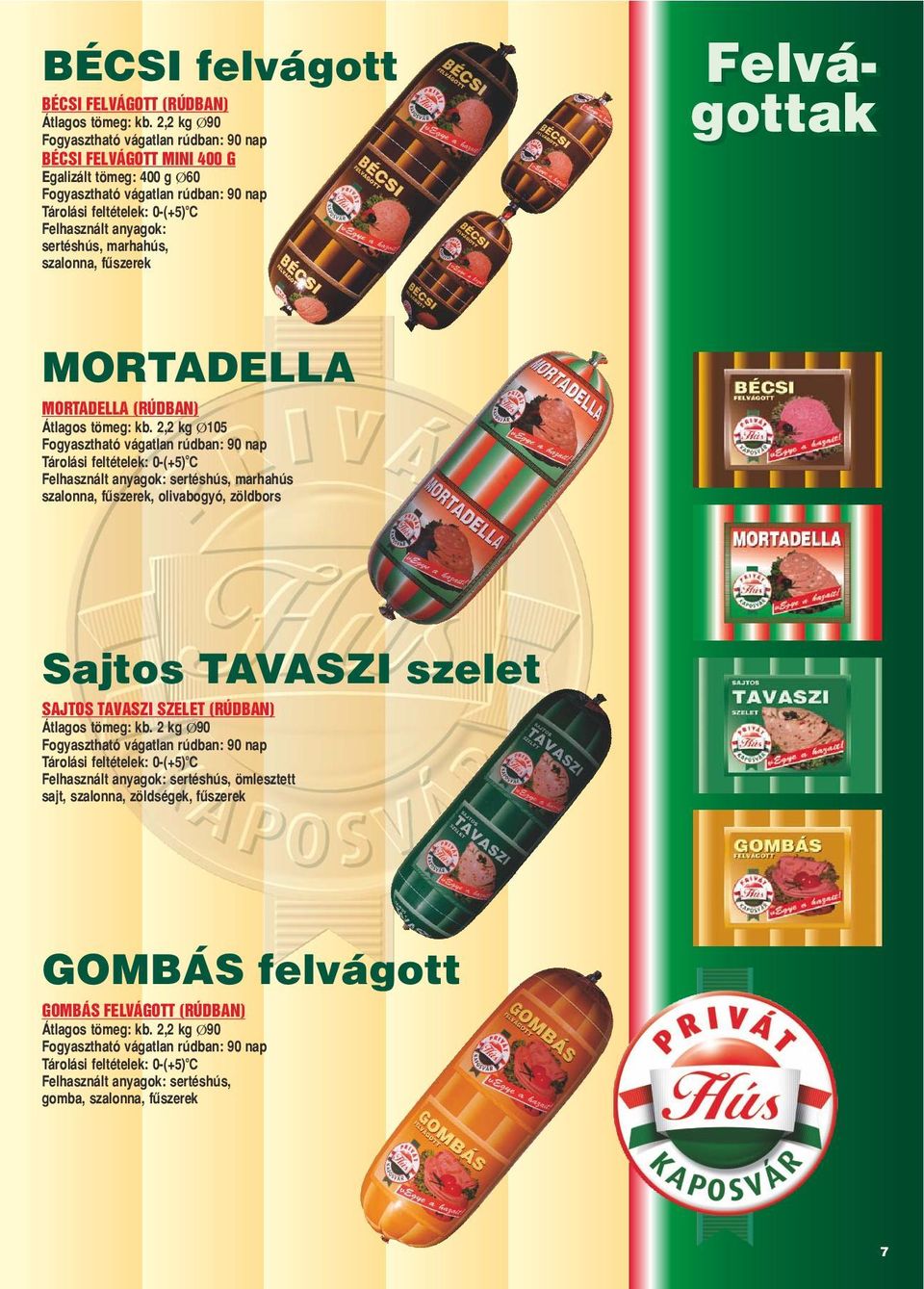 marhahús, szalnna, fűszerek Felvá gttak MORTADELLA MORTADELLA (RÚDBAN) Átlags tömeg: kb.