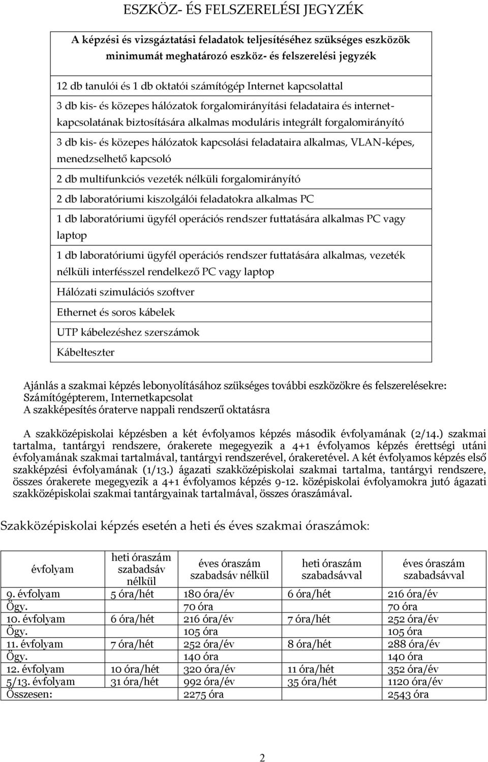 kapcsolási feladataira alkalmas, VLAN-képes, menedzselhető kapcsoló 2 db multifunkciós vezeték nélküli forgalomirányító 2 db laboratóriumi kiszolgálói feladatokra alkalmas PC 1 db laboratóriumi