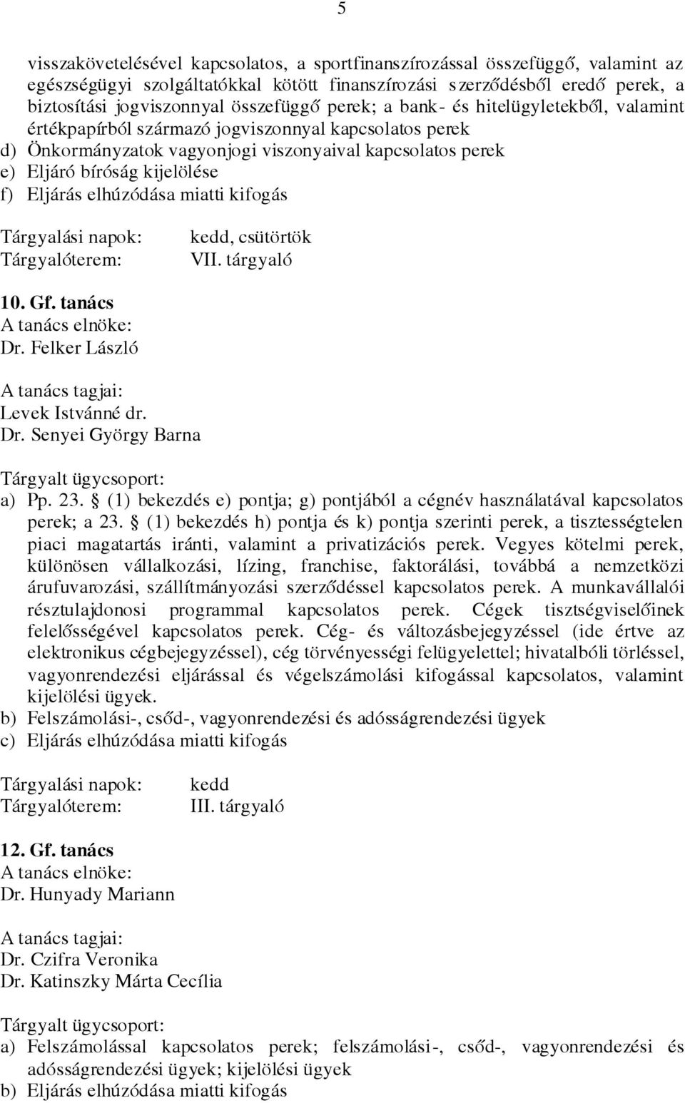 elhúzódása miatti kifogás kedd, csütörtök VII. tárgyaló 10. Gf. tanács Dr. Felker László Levek Istvánné dr. Dr. Senyei György Barna a) Pp. 23.