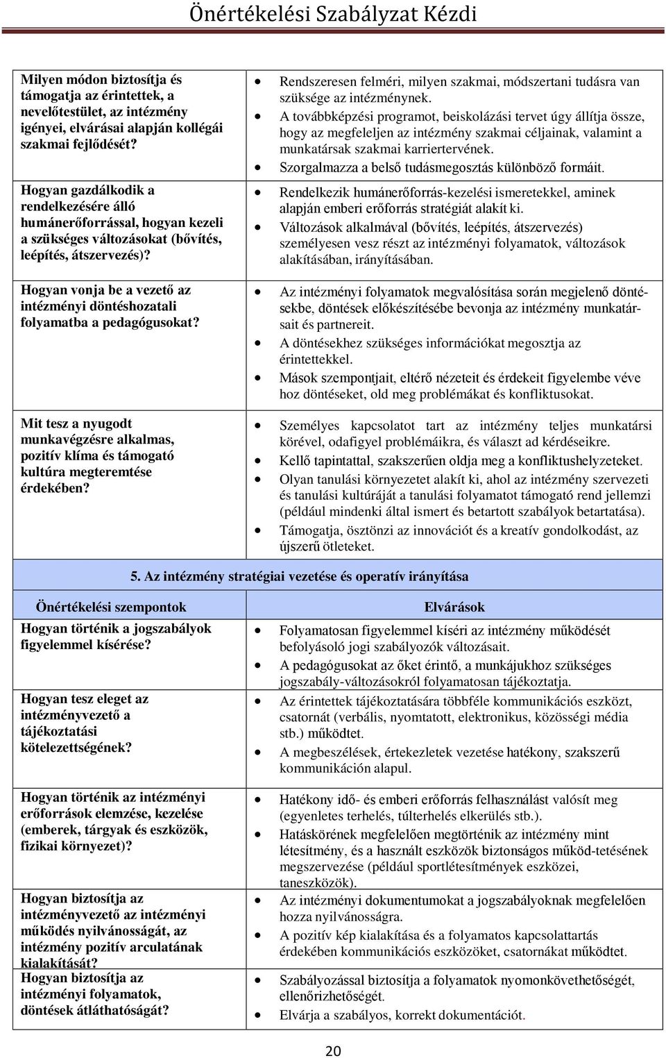 Hogyan vonja be a vezető az intézményi döntéshozatali folyamatba a pedagógusokat? Mit tesz a nyugodt munkavégzésre alkalmas, pozitív klíma és támogató kultúra megteremtése érdekében?