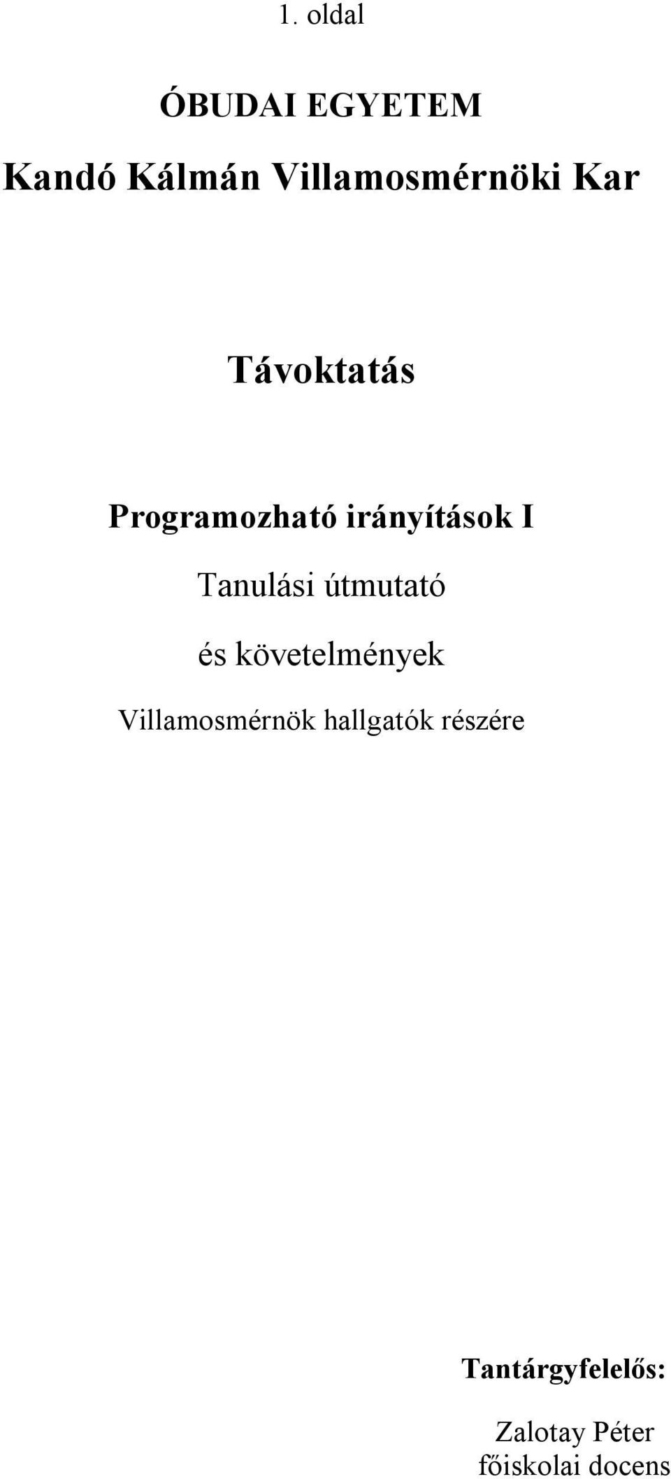 Kandó Kálmán Villamosmérnöki Kar. Távoktatás - PDF Ingyenes letöltés