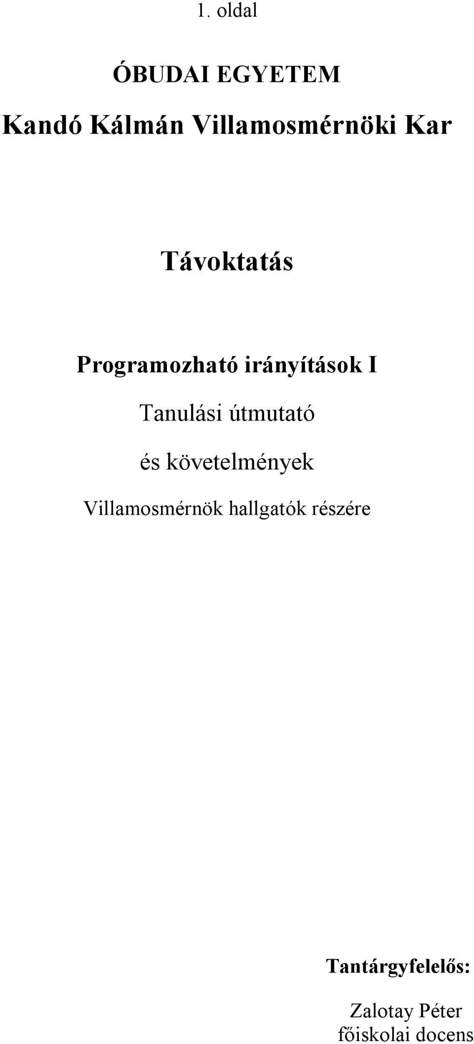 útmutató és követelmények Villamosmérnök hallgatók