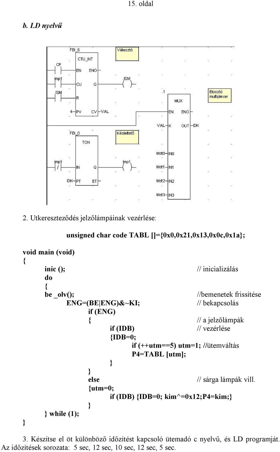 { be _olv(); //bemenetek frissítése ENG=(BE ENG)&~KI; // bekapcsolás if (ENG) { // a jelzőlámpák if (IDB) // vezérlése {IDB=0; if (++utm==5)