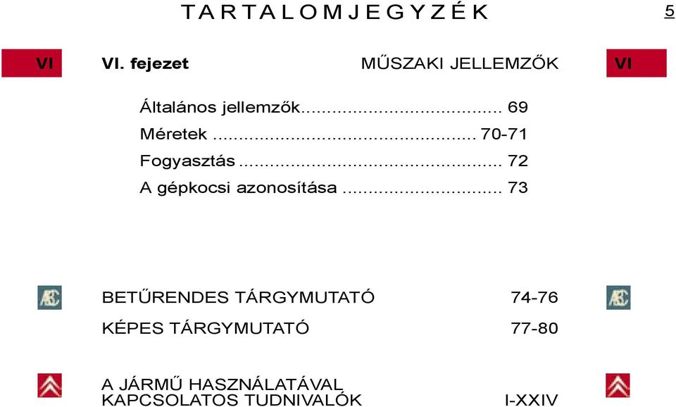 .. 70-71 Fogyasztás... 72 A gépkocsi azonosítása.