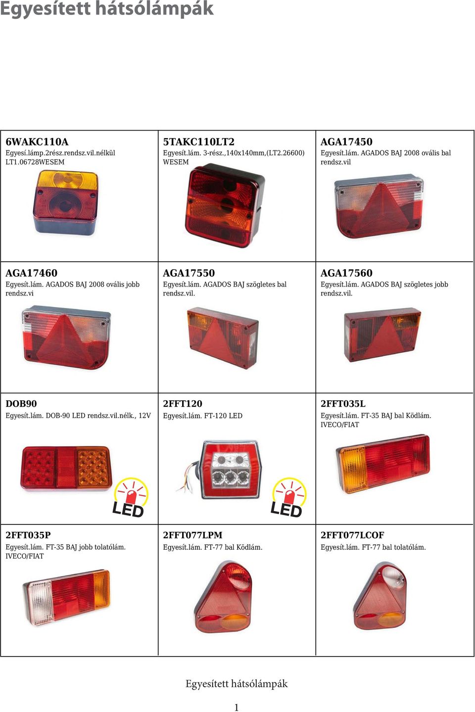 vil. DOB90 Egyesít.lám. DOB-90 LED rendsz.vil.nélk., 12V 2FFT120 Egyesít.lám. FT-120 LED 2FFT035L Egyesít.lám. FT-35 BAJ bal Ködlám. IVECO/FIAT 2FFT035P Egyesít.lám. FT-35 BAJ jobb tolatólám.