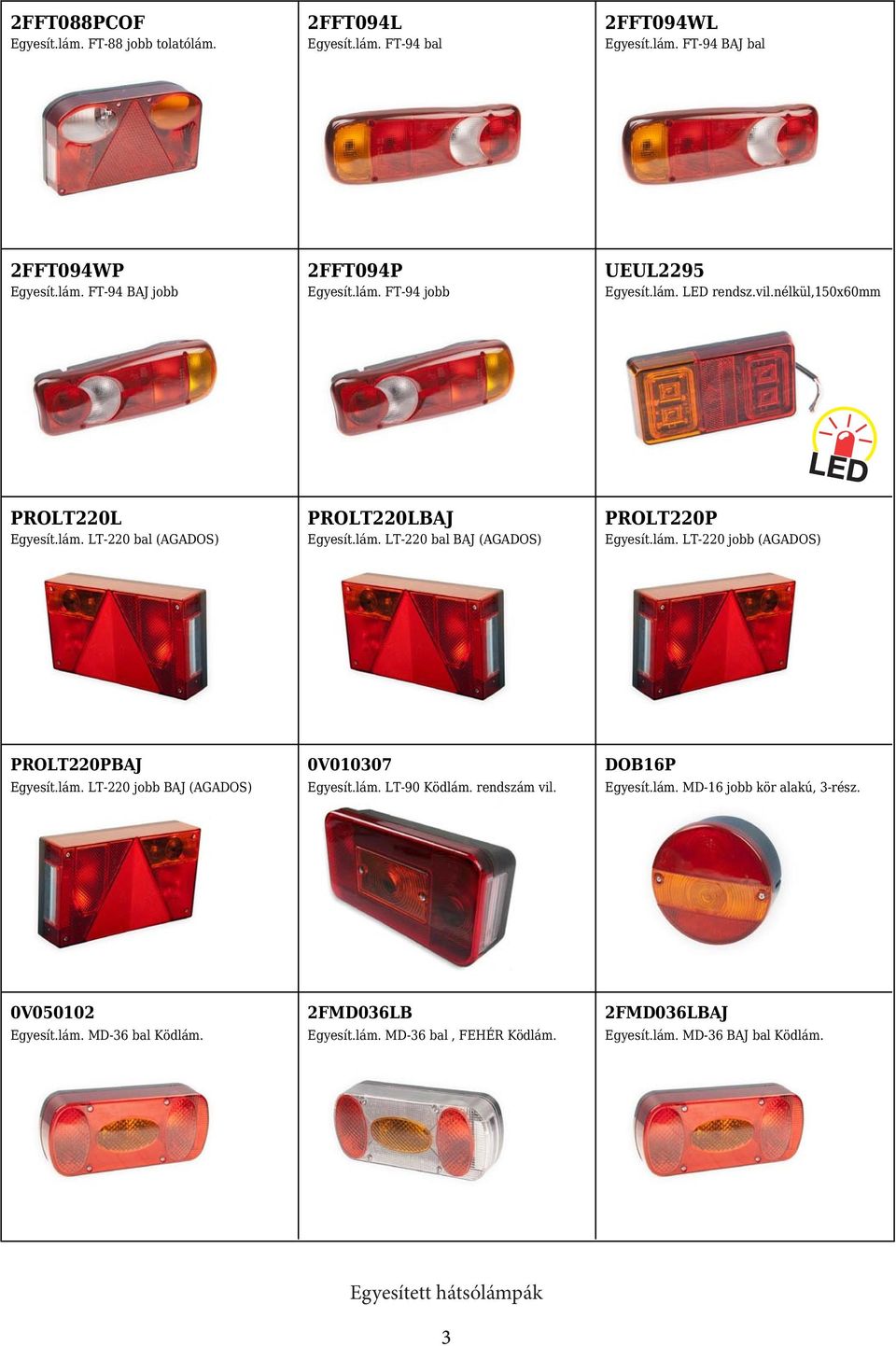 lám. LT-220 jobb (AGADOS) PROLT220PBAJ Egyesít.lám. LT-220 jobb BAJ (AGADOS) 0V010307 Egyesít.lám. LT-90 Ködlám. rendszám vil. DOB16P Egyesít.lám. MD-16 jobb kör alakú, 3-rész.