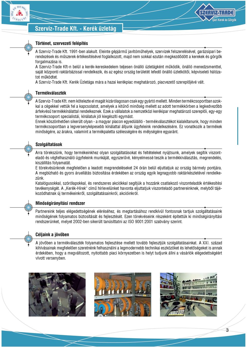 A Szerviz-Trade Kft-n belül a kerék-kereskedelem teljesen önálló üzletágként mûködik, önálló menedzsmenttel, saját központi raktárbázissal rendelkezik, és az egész ország területét lefedõ önálló