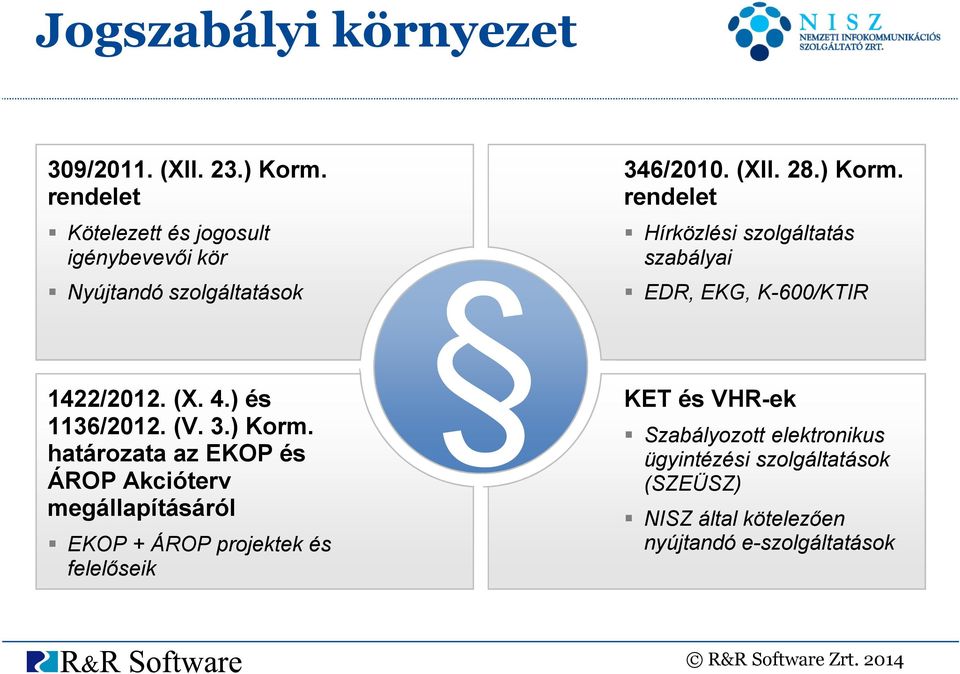 ) Korm. határozata az EKOP és ÁROP Akcióterv megállapításáról EKOP + ÁROP projektek és felelőseik 346/2010. (XII. 28.