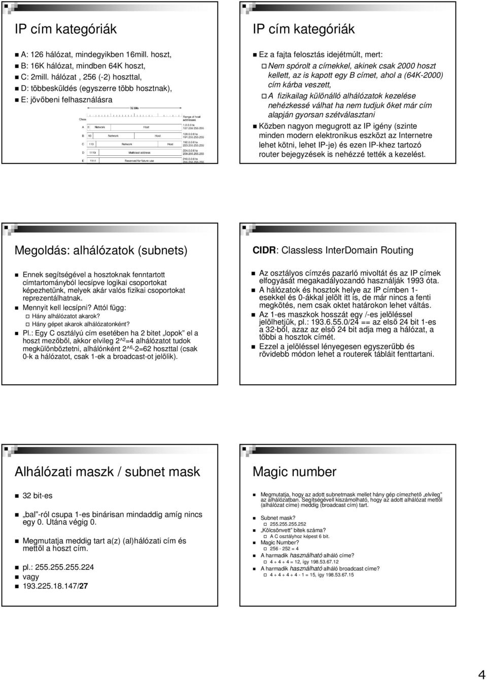 Alhálózatok. Bevezetés. IP protokoll. IP címek. IP címre egy gyakorlati  példa. Rétegek kommunikáció a hálózatban - PDF Free Download