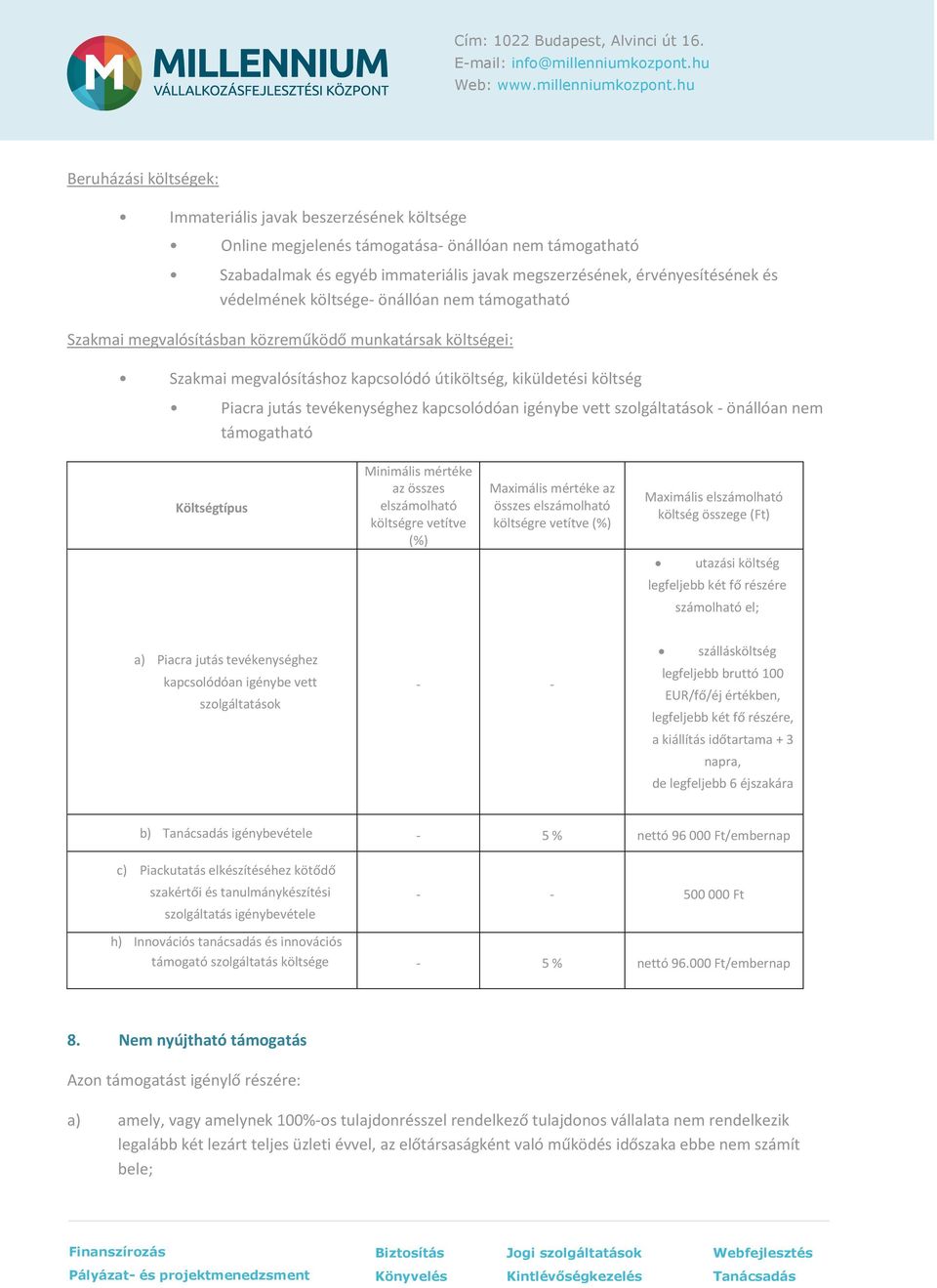 vett szolgáltatások - önállóan nem Költségtípus Minimális mértéke az összes elszámolható költségre vetítve (%) Maximális mértéke az összes elszámolható költségre vetítve (%) Maximális elszámolható