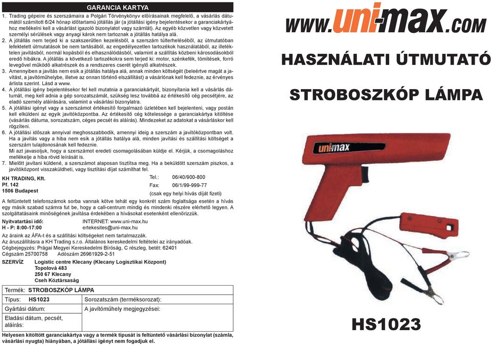 HS1023 HASZNÁLATI ÚTMUTATÓ STROBOSZKÓP LÁMPA - PDF Ingyenes letöltés