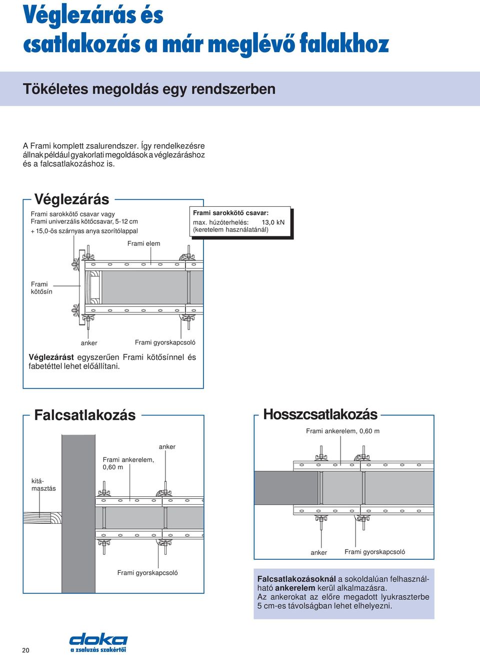 Véglezárás Frami sarokkötő csavar vagy Frami univerzális kötőcsavar, 5-12 cm + 15,0-ös szárnyas anya szorítólappal Frami elem Frami sarokkötő csavar: max.