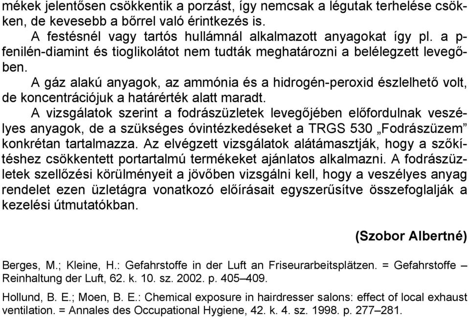 Veszélyes anyagok a fodrászüzletek levegőjében - PDF Ingyenes letöltés