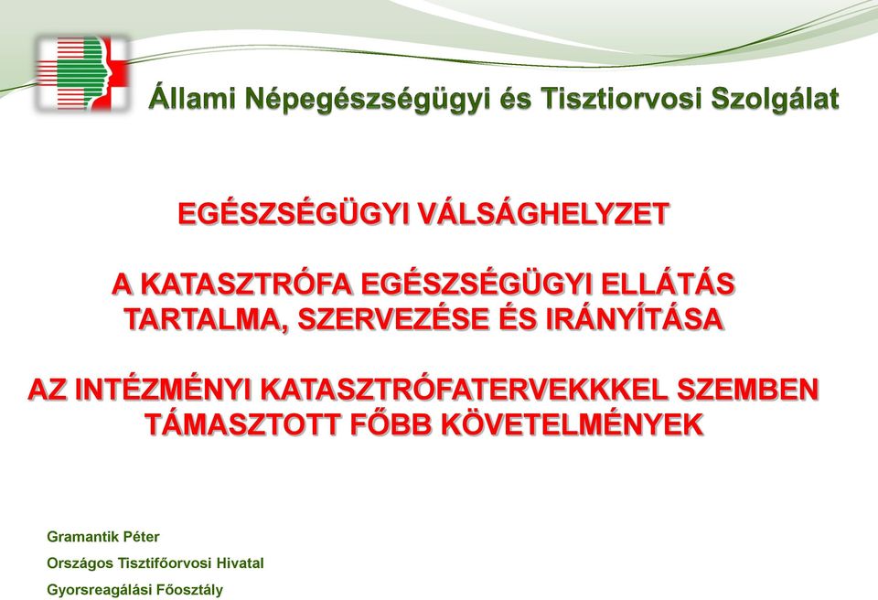 KATASZTRÓFATERVEKKKEL SZEMBEN TÁMASZTOTT FŐBB KÖVETELMÉNYEK
