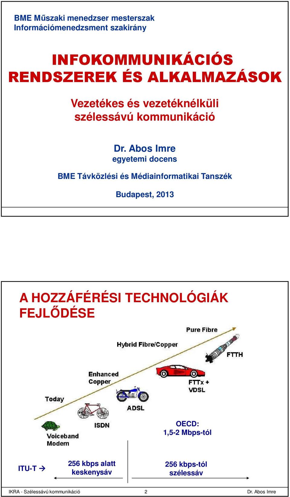 Távközlési és Médiainformatikai Tanszék Budapest, 2013 A HOZZÁFÉRÉSI TECHNOLÓGIÁK FEJLŐDÉSE