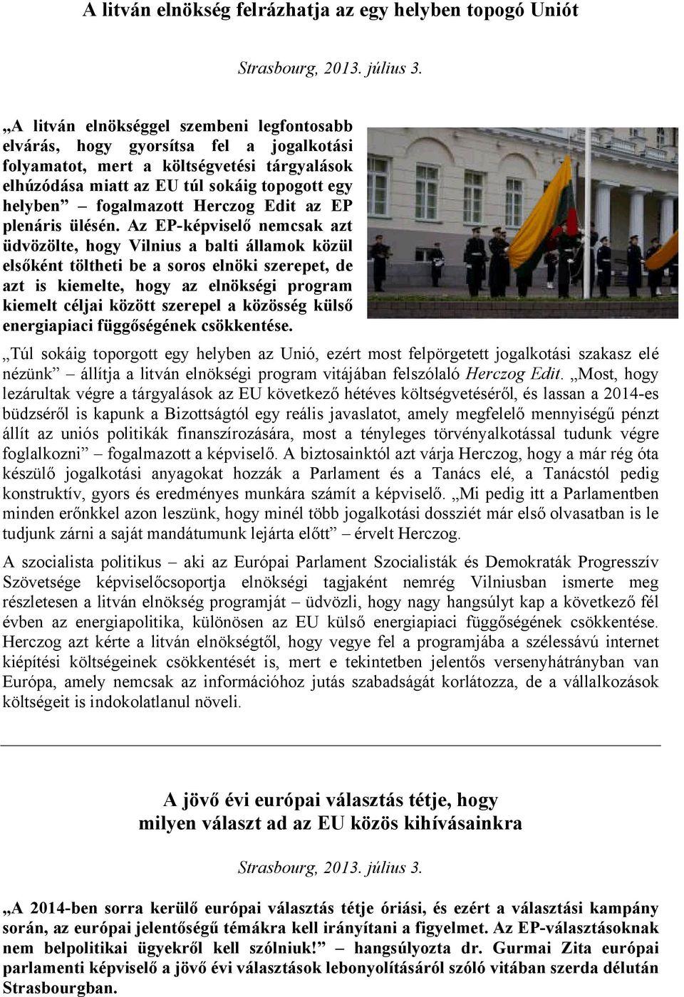 Herczog Edit az EP plenáris ülésén.