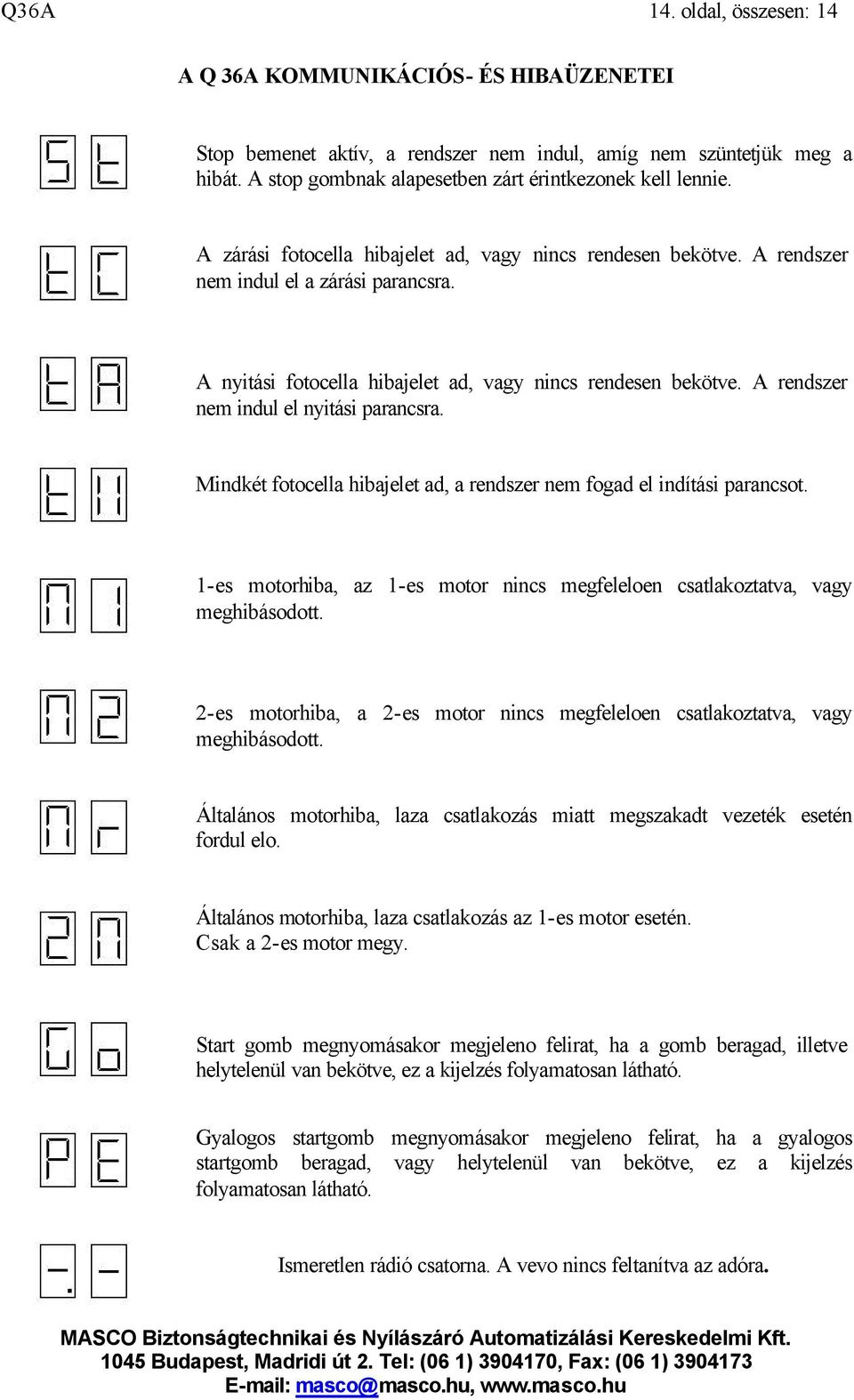 A rendszer nem indul el nyitási parancsra. Mindkét fotocella hibajelet ad, a rendszer nem fogad el indítási parancsot.