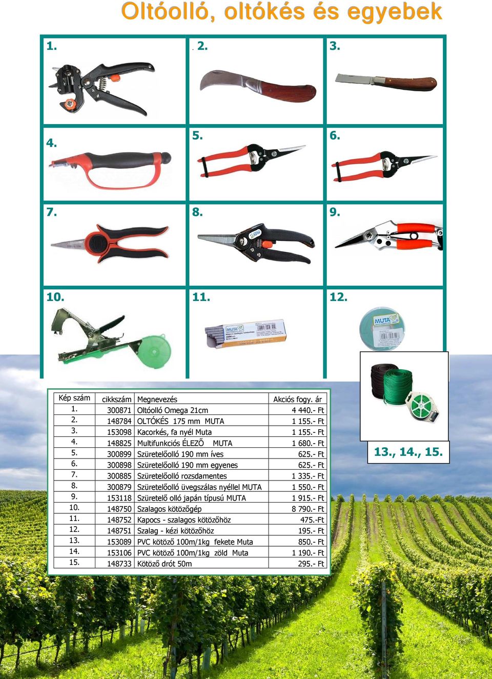 300885 Szüretelıolló rozsdamentes 1 335.- Ft 8. 300879 Szüretelıolló üvegszálas nyéllel MUTA 1 550.- Ft 9. 153118 Szüretelı olló japán típusú MUTA 1 915.- Ft 10. 148750 Szalagos kötözıgép 8 790.