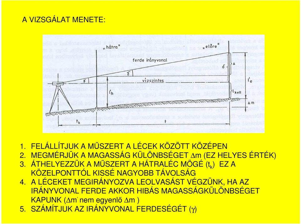 ÁTHELYEZZÜK A MŐSZERT A HÁTRALÉC MÖGÉ (t k ) EZ A KÖZELPONTTÓL KISSÉ NAGYOBB TÁVOLSÁG 4.