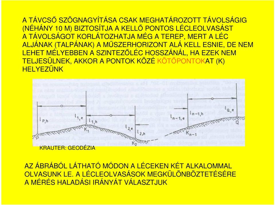 SZINTEZİLÉC HOSSZÁNÁL, HA EZEK NEM TELJESÜLNEK, AKKOR A PONTOK KÖZÉ KÖTİPONTOKAT (K) HELYEZÜNK KRAUTER: GEODÉZIA AZ