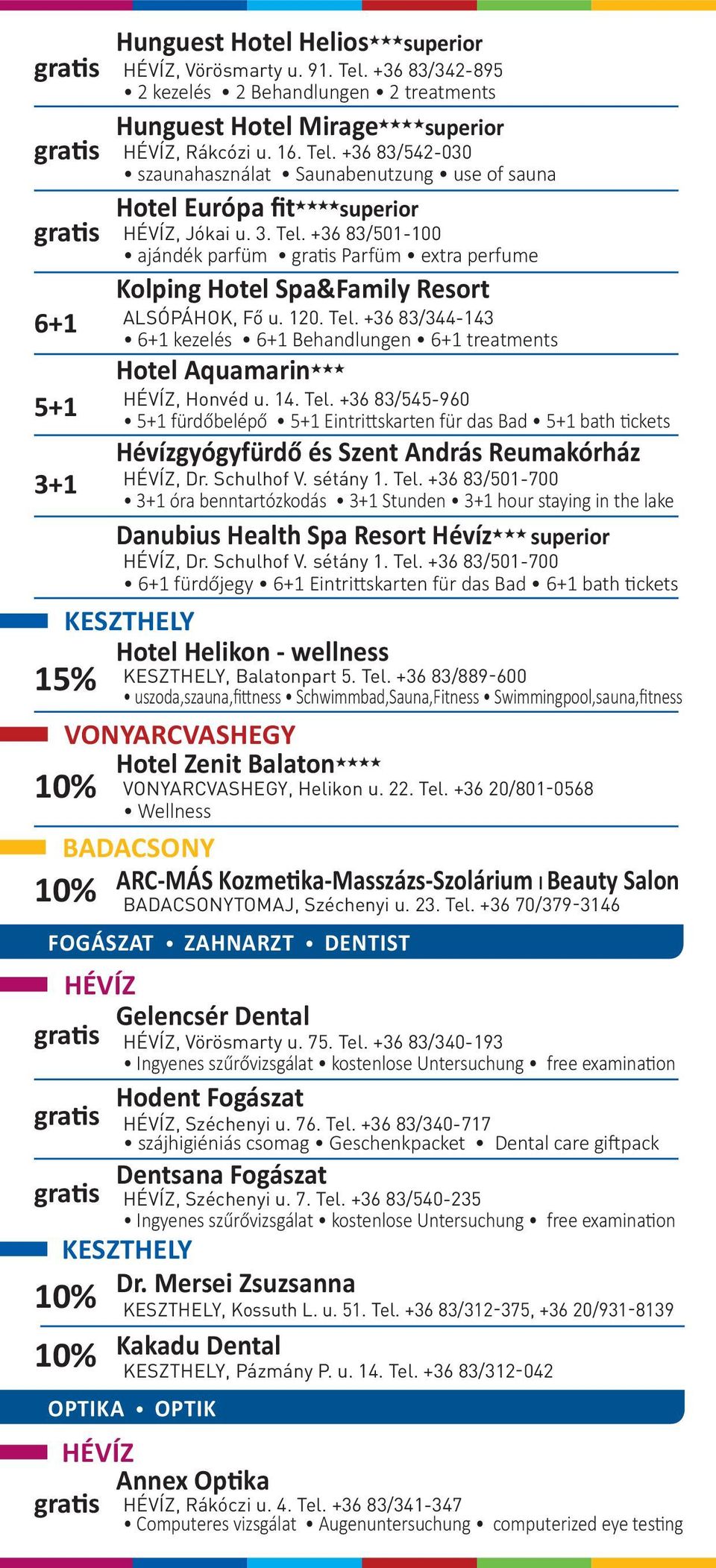+36 20/801-0568 Wellness BADACSONY ARC-MÁS Kozmetika-Masszázs-Szolárium l Beauty Salon Hunguest Hotel Helios HHH superior, Vörösmarty u. 91. Tel.