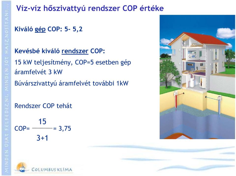 teljesítmény, COP=5 esetben gép áramfelvét 3 kw