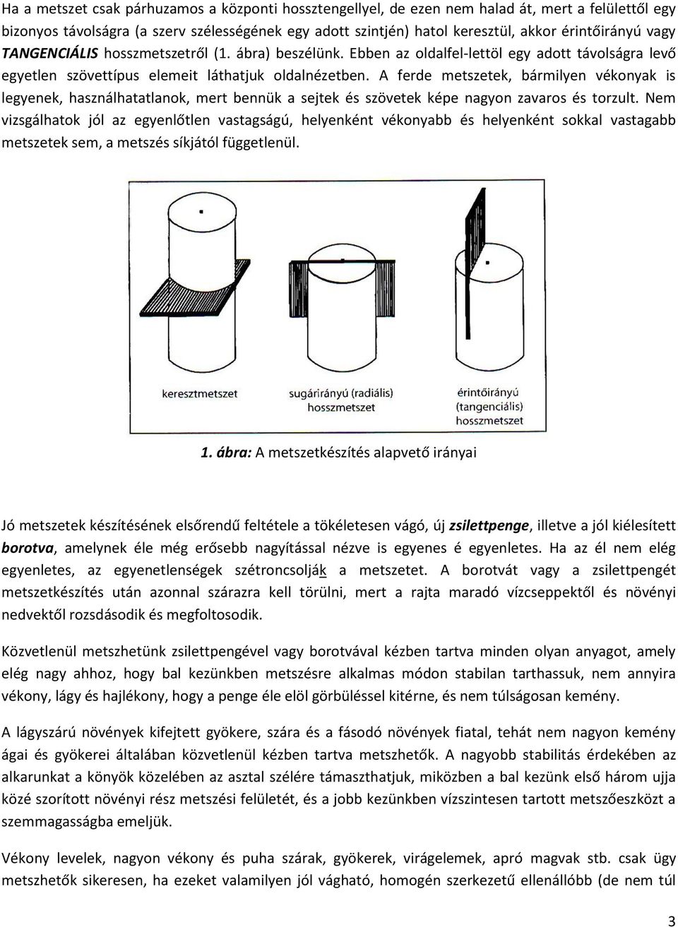 A ferde metszetek, bármilyen vékonyak is legyenek, használhatatlanok, mert bennük a sejtek és szövetek képe nagyon zavaros és torzult.